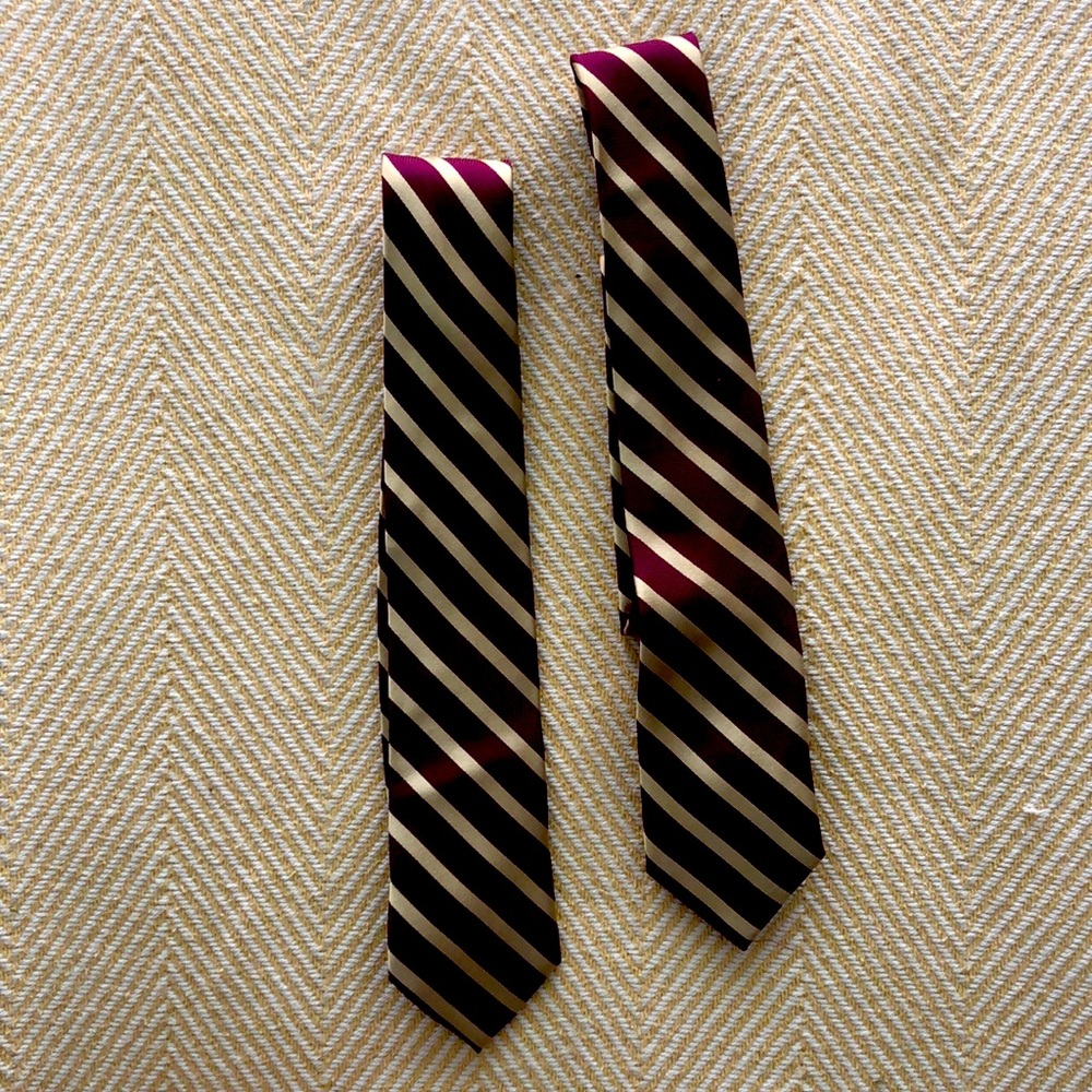 Pristine Silk Mens Tie - Never Worn - Maroon and Gold: Striped Rep Ties